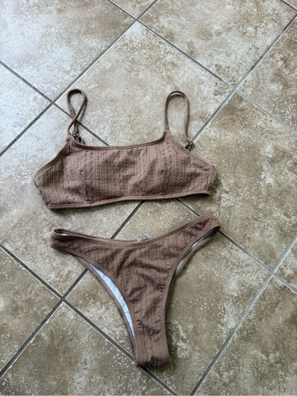 Amazon Brown Textured Bralette Bikini Set